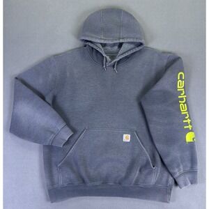 Carhartt Hoodie Sweatshirt Large Grey Honeycomb Faded Distressed Thrashed Baggy